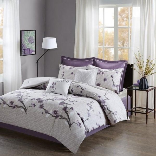 Madison Park Madison Park MP10-4167 Holly Cotton Comforter Set; Purple - King - 8 Piece MP10-4167